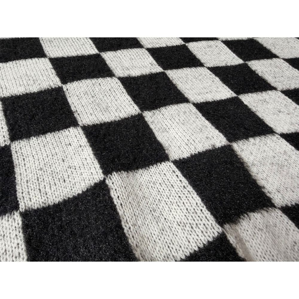 No Comment Checkerboard Sweater Womens XL Black White Excellent Fuzzy Crewneck - Picture 2 of 7